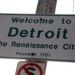 A 'Welcome to Detroit' sign is seen along 8 Mile Road in Detroit